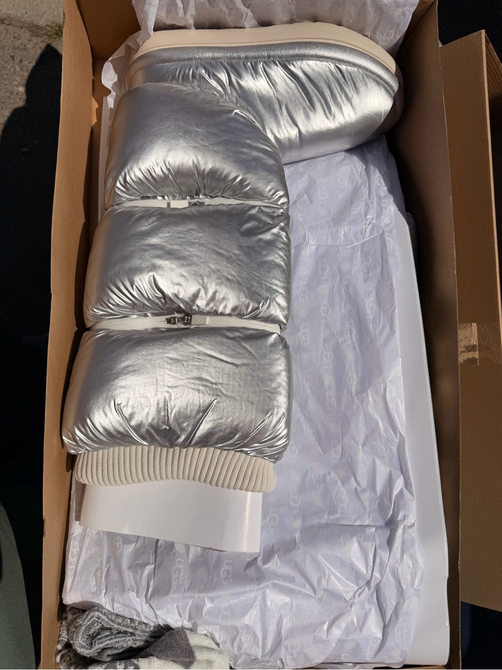 UGG Metallic Silver Quilted Puffer Slipper Boot